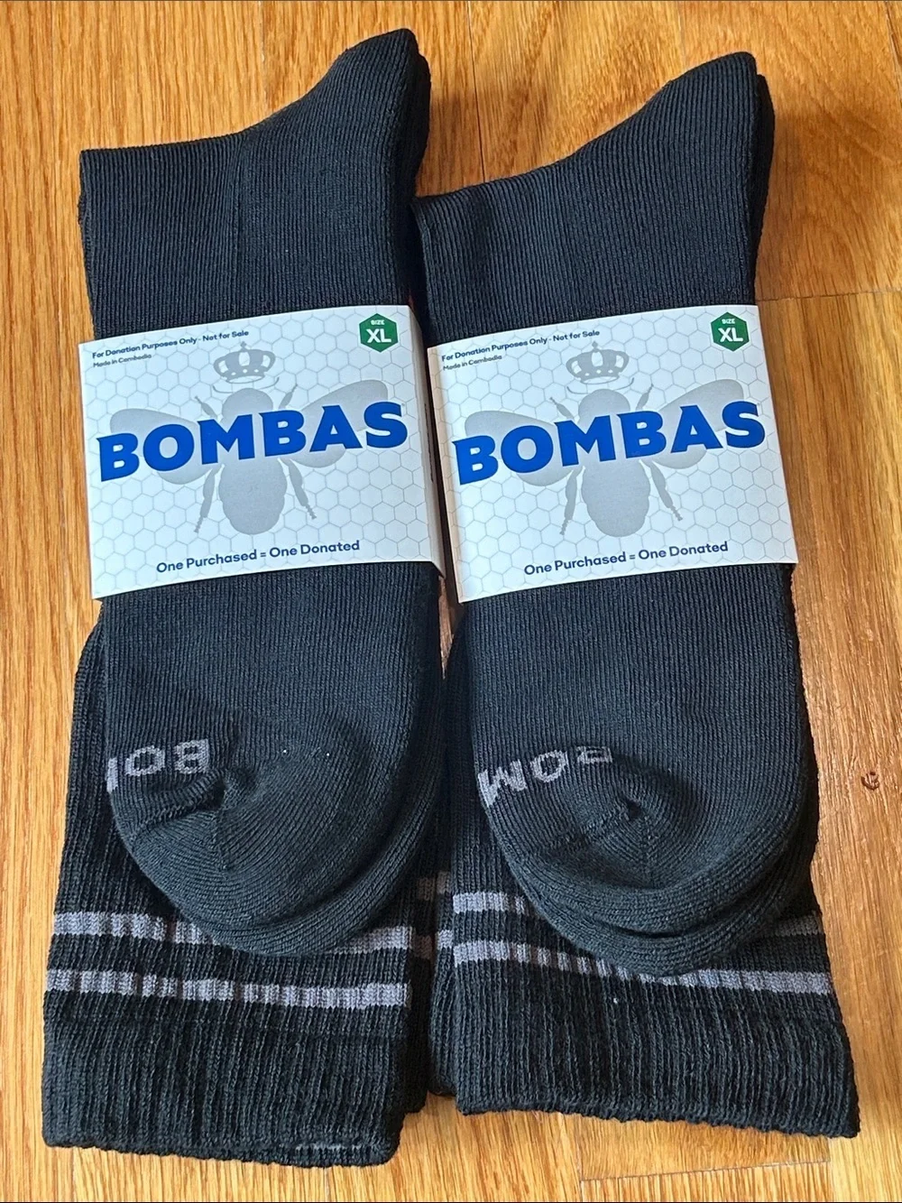 Bombas Bundle Men's Black Crew Athletic Socks with Gray Stripe Detail 2 Pack XL